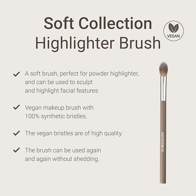 Sandstone Scandinavia Soft Collection Makeup Brush - Professional Premium Highlighter brush for applying and blending highlighter. Ultra soft bristles. Vegan Makeup brush for all skin types