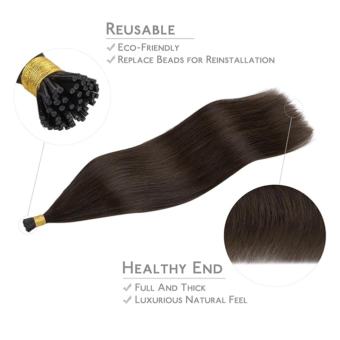 WENNALIFE I Tip Hair Extensions Human Hair, 50g 100s 14 Inch Light Dark Brown Remy Itip Human Hair Extensions Invisible Itips Straight I Tips Fusion Extensions Real Human Hair