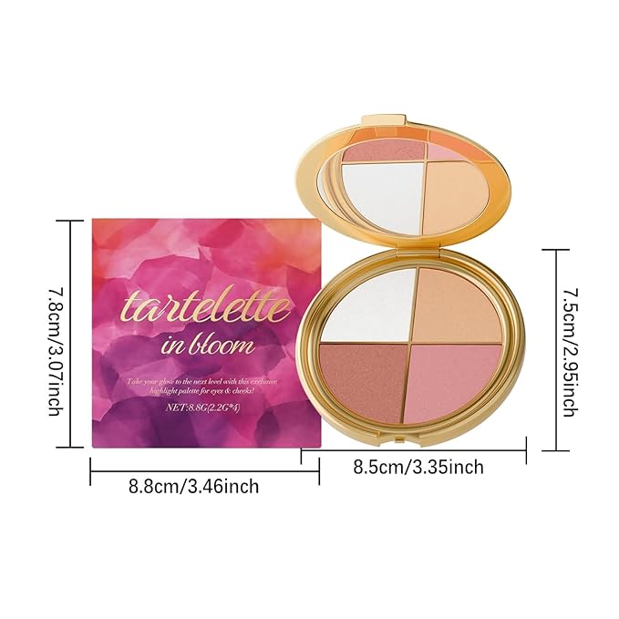 Eye & Cheek Palette - Eyeshadow and Highlighter Makeup, Makeup Palettes Contour Kit, Shimmer Glow Face Highlighter Palette for Women Face, Natural Glow Contour Powder, with Detachable Brush