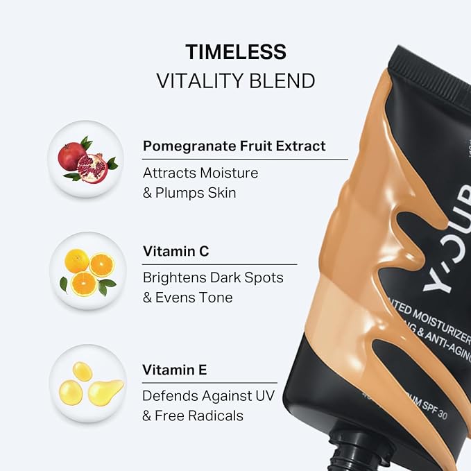 Y’OUR Tinted Moisturizer: Hydrating & Anti-Aging Tinted SPF 30, UV Protection Makeup; Sheer to Medium, Buildable Coverage; Oil-Free for Dry, Oily & Combination Skin. Made in USA. 1.35 fl. oz (Light)