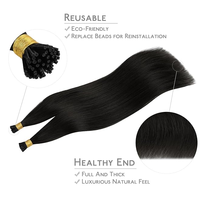 WENNALIFE I Tip Hair Extensions Real Human Hair, 100g 100s 20 Inch Natural Black Remy Itip Human Hair Extensions Invisible Itips Straight I Tips Cold Fusion Extensions
