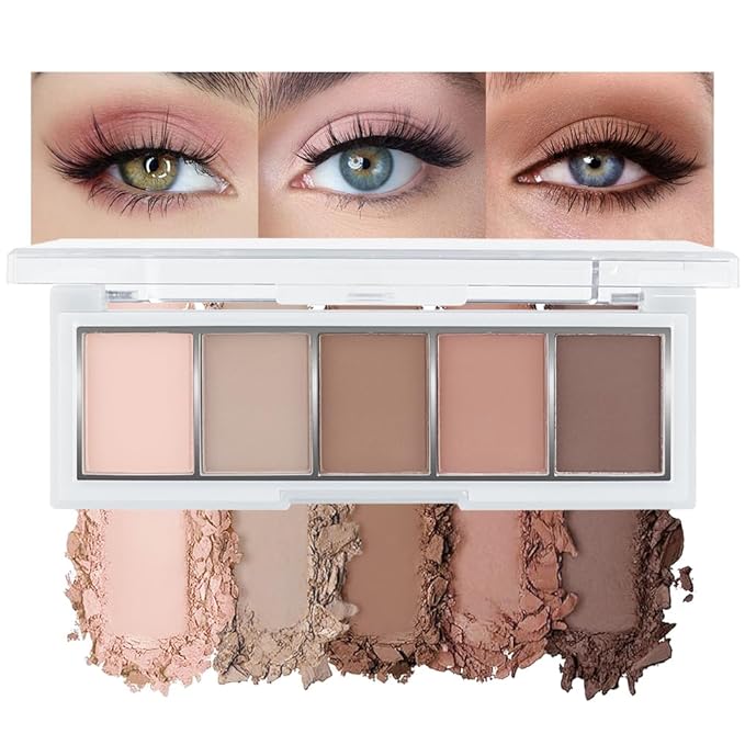 5 Colors Matte Eyeshadow Makeup Palette,Nude Pink Light Dark Brown Natural Neutral Eye Shadow Palette,Long Lasting Waterproof Naturing-Looking Women Girls Eye Shadow