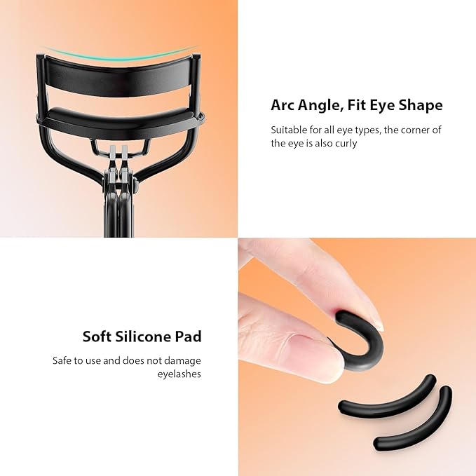 Kaasage Eyelash Curler with Pads, Lash Curler with 5 Extra Silicone Replacement Pads, Achieve Perfect Curls in 5 Seconds