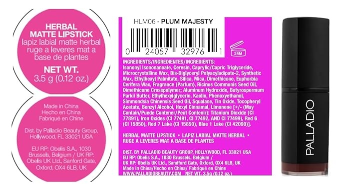 Palladio Herbal Matte Lipstick, Creamy and Full Coverage Long Lasting Matte Lipstick, Plum Majesty