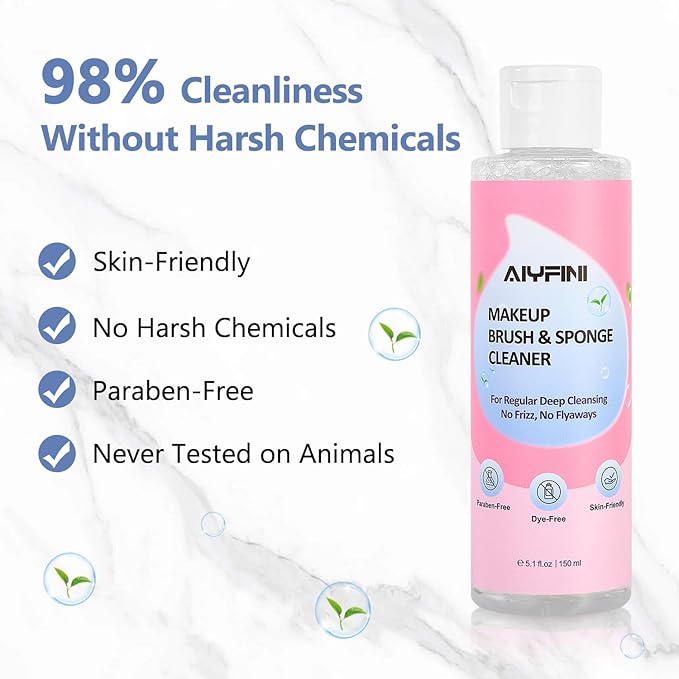 Alyfini Makeup Brush Cleaner Solution + Scrub Basin Combo, Removes Tough Stain on Make Up Brushes Set/Sponge/Puffs, Deep Clean Inner Bristles from Waterproof Foundation/Concealer, 10.2 Fl Oz/300 ml