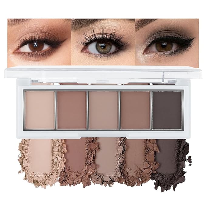 5 Color Eye Shadow Palette Makeup, Nude Coffee Brown Dark Brown Black, Velvety Matte Finish, Highly Pigmented Make up Eyeshadow Palette, Long Lasting Waterproof, Neutral Daily Eye Makeup 06#