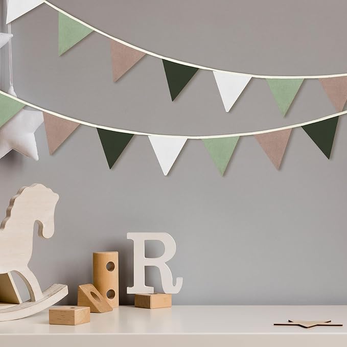 VitalCozy 17 ft Pennant Banner Flags, 2 Pcs Nursery Garland Triangle Bunting Flag Double Side Baby Banner for Boho Decor Baby Shower Birthday Wedding Party Event, Each 8.5 ft(Neutral Colors)