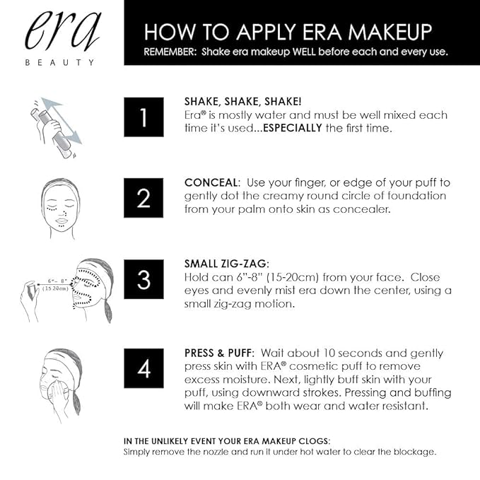 ERA Beauty Essentials Airbrush Makeup Collection (Era Face spray on Foundation - Y5 Wheat + Era Primer + Sponge)