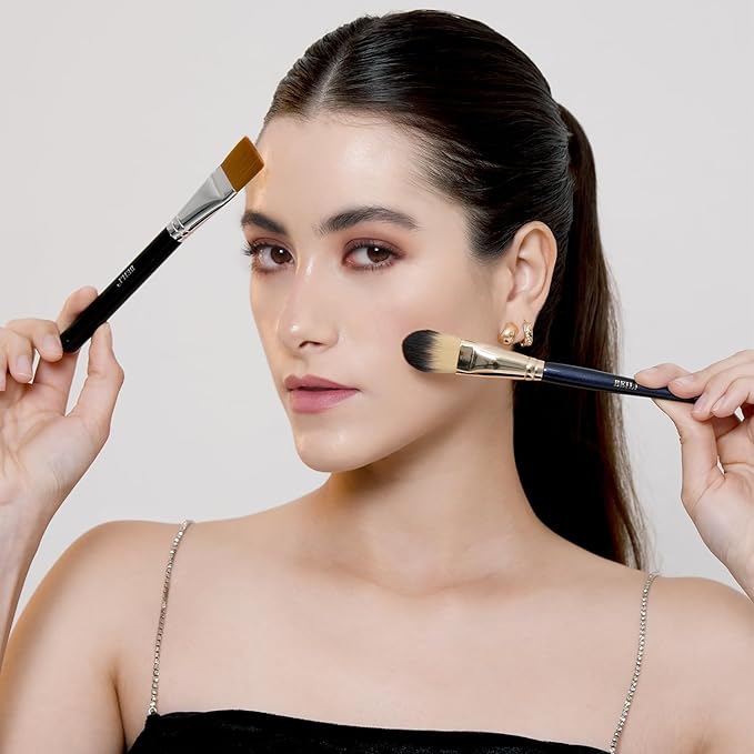 BEILI 2pcs Flat Square Synthetic Foundation Brush for Liquid Cream Facial Mask Concealer Makeup Premium Soft Synthetic Contour Brush for Blending Liquid Cream Foundation Emulsion Cosmetics