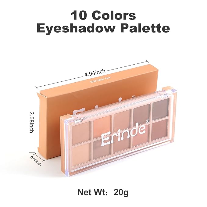 Erinde 10 Colors Eyeshadow Palette - Matte Nude Naked Eye Shadow Makeup, Ultra-Blendable High Pigmented Long Lasting, Neutral Beige Brown Eye Make Up Pallet with Brush Travel Size Gift Kit, Milk Tea