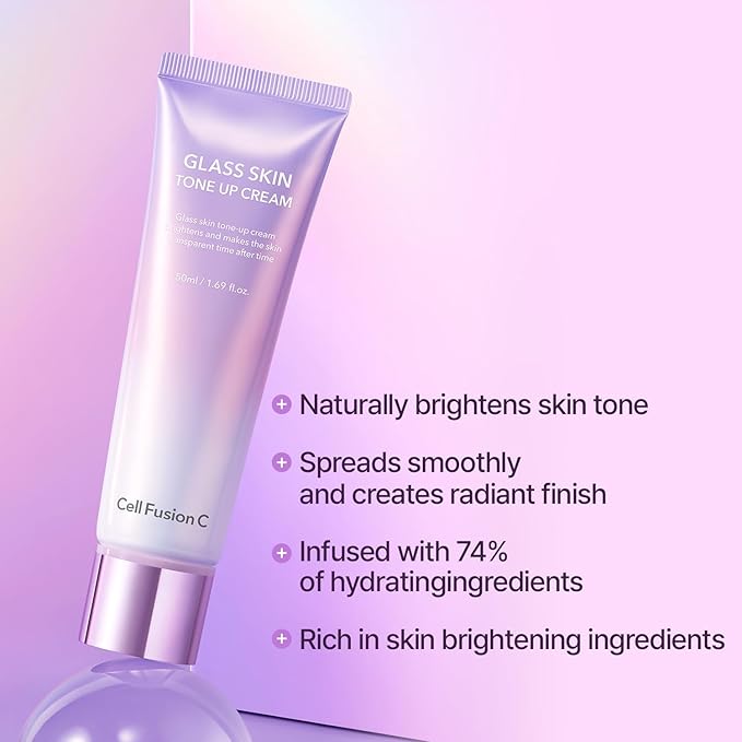 Cell Fusion C Glass Skin Tone Up Cream, Vitamins + Alpha-Arbutin - Natural Makeup Look, For Bright, Even Skin Tone, 50ml / 1.69 fl.oz.