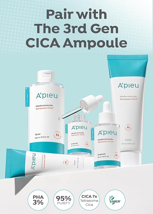 A'PIEU Madecassoside Tetrasome Cica Face Serum Ampoule 1.69 Fl oz / 50ml - Upgraded Madecassoside Ampoule, Enhanced Skin Protection, Tetrasome Technology, Smooth Application, 3x Faster Absorption