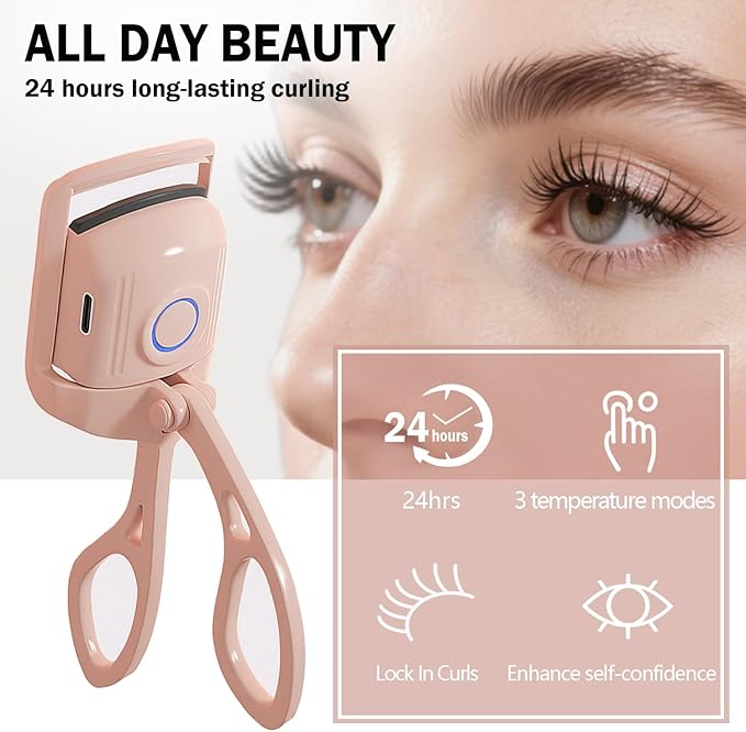 Heated Eyelash Curler, Rechargeable Electric Eyelash Curler, 3-Level Temperature Control, 24 Hour Long Lasting Curl, Suitable for All Beauty Enthusiasts