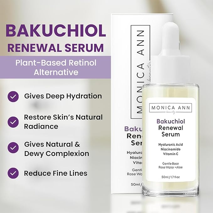 Bakuchiol Serum – Retinol Alternative with Hyaluronic Acid, Niacinamide & Vitamin C – Anti-Aging, Brightening, Hydrating Face Serum for Fine Lines & Wrinkles (1.7 fl oz)