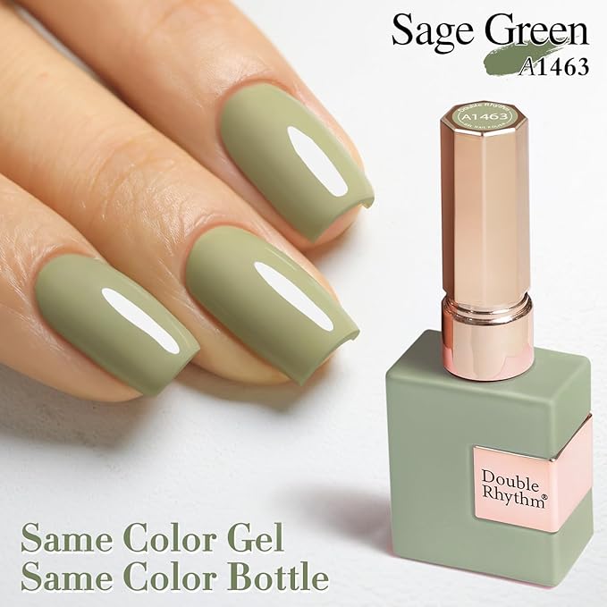 Double Rhythm 15ML Gel Polish Pure Sheer Same Color Same Bottle Soak Off Gel Polish Art Manicure Salon DIY at Home for Women (Sage Green-A1463)