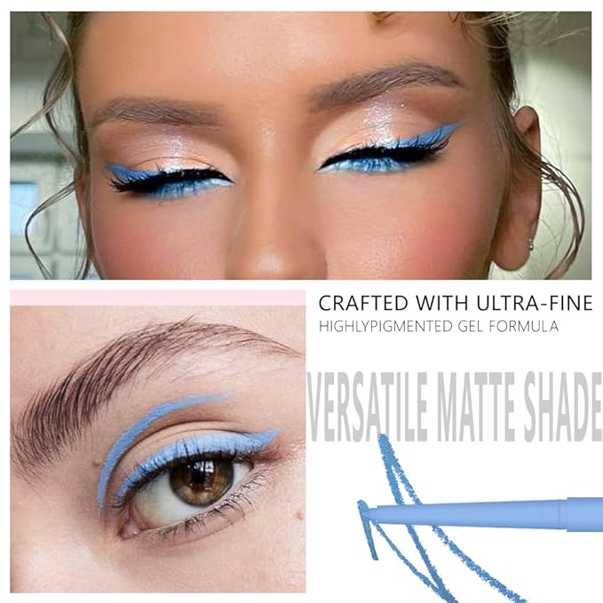 evpct Blue Eyeliner Pencils for Eyes, Light Sky Blue Matte Colored Eye Liner Pencil Makeup Waterproof Smudge Proof, Colored Gel Waterline Eyeliner Liquid Face Eye Paint Stick Lipstick Halloween Makeup