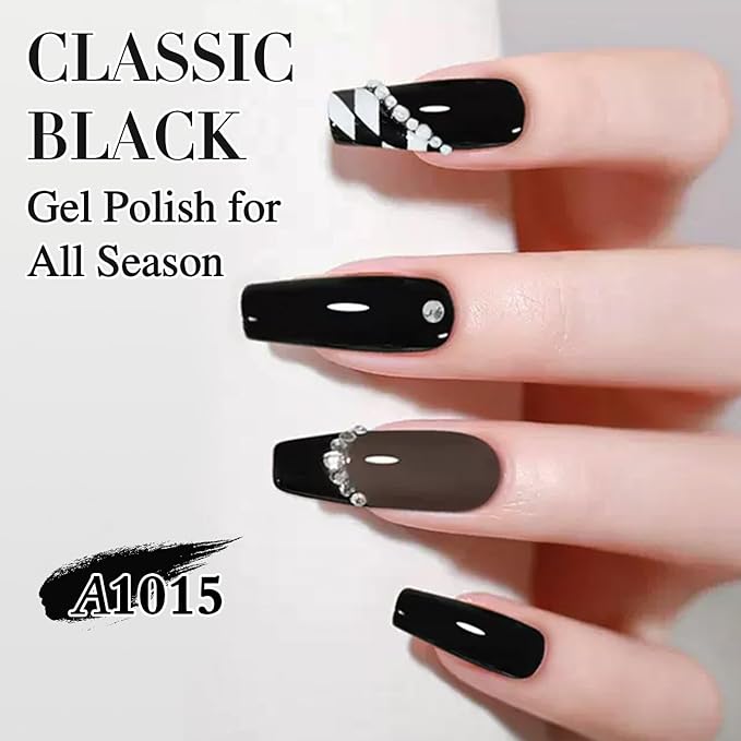 Double Rhythm 15ML Gel Nail Polish Pure Sheer Same Color Same Bottle Soak Off Gel Polish Art Manicure Salon DIY at Home for Women (Black-A1015)