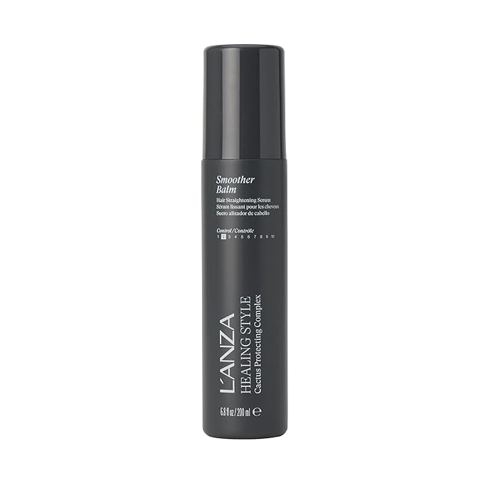 L'ANZA Healing Style Smoother Balm, New & Improved Keratin Hair Treatment & Hair Straightener Serum, Heat Protection & Anti Frizz Formula, for Curly, Frizzy & Wavy Locks, New Bottle (6.8 Fl Oz)