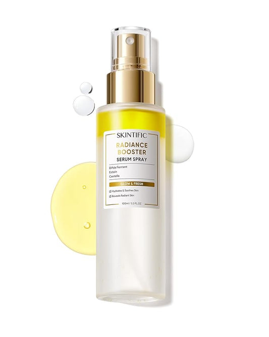 SKINTIFIC Radiance Booster Serum Spray, Hydrating Face Mist with Bifida Ferment & Squalane, Instant Dewy Glow, Soothes Skin, Vegan Skin Care, All In One Mist 3.3 fl oz