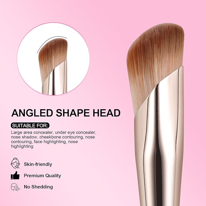 Angled Concealer Brush Under Eye, Medium Nose Contour Brush Foundation Hightlighting Eyeshadow Makeup Brushes with Dense Synthetic Bristles for Cover Dark Circles, Blending, Liquid, Cream, Bronzer