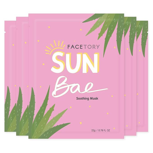 FACETORY K Beauty Face Mask Skin Care - SUN BAE SOOTHING Sheet Mask with Aloe & Shea Butter | After Sun Care, Soothe & Restore (5 Pack)