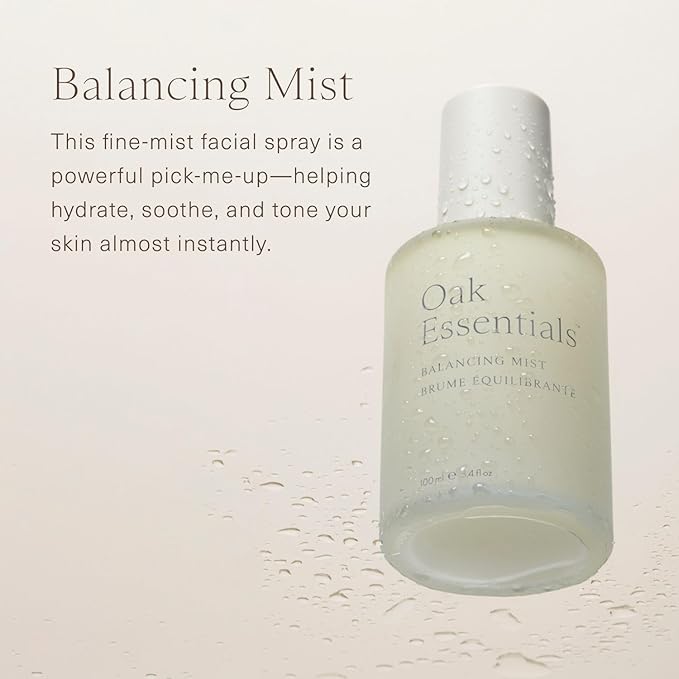 Oak Essentials Balancing Mist | Antioxidant-Rich Rose Water & Aloe Toning Face Mist That Helps Hydrate, Calm, and Refresh, 3.4 Fl Oz