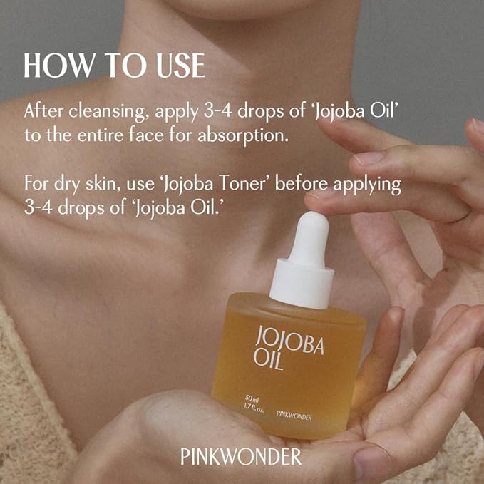 PINKWONDER USDA Organic Jojoba Oil | 100% Pure, Cold-Pressed Oil for Face & Facial Care, Gua Sha | Non-Greasy Korean Skin Care for Women 0.33oz (10ml)