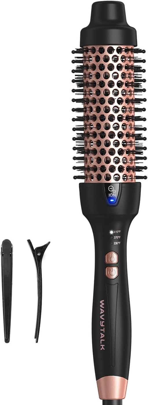 Wavytalk Updated Version Thermal Brush for Blowout Look, Blowout Express 1.5 Inch Ionic Thermal Round Brush Makes Hair Smoother Get Natural Curls, Dual Voltage, Easy to Use