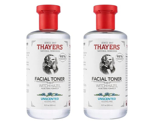 THAYERS Alcohol-Free, Hydrating, Unscented Witch Hazel Facial Toner with Aloe Vera Formula, Vegan, Dermatologist Tested and Recommended, 12 Oz (Pack of 2)