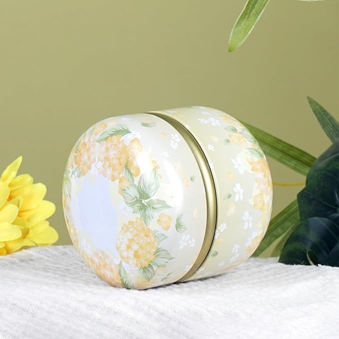 SHIMIDO Body Powder Puff and Container, 3.15" Portable Empty Body Powder Container for Baby Women's Loose Dusting Powder, Powder Case Box with Lids for Bath, Travel and Home Use (Yellow Flower)