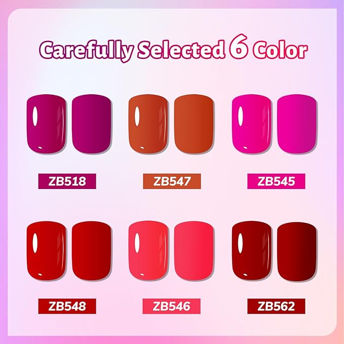 10ml Red Nail Polish Set 6 Colors Rose Red All Seasons Neutral Color Fast Dry Nail Polish Set for Women Salon DIY Nail Art