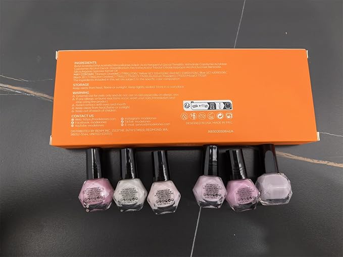 modelones Nail Polish Set 6 Colors, White Brown Nude Burgundy Pink Quick Dry Mini Nail Lacquer Kit, Glitter Shimmer Sparkle Red Nail Art, DIY Home Salon Manicure Gift for Women Girl