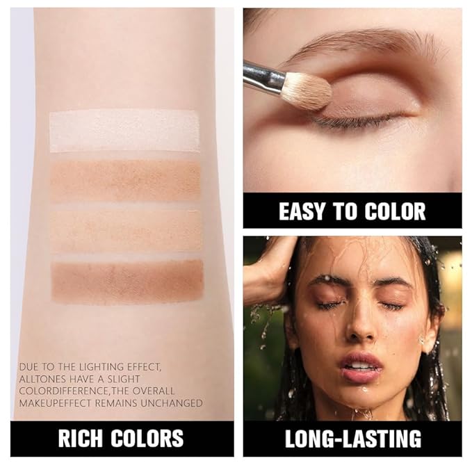 Powder Eyeshadow Quad, Beige Nude Taupe Brown Matte Eye Shadow Palette Makeup, Neutral Vegan Shimmer Quads Eye Shadow Palette for Older Women Pigmented Waterproof, paleta de sombras de ojos, 15