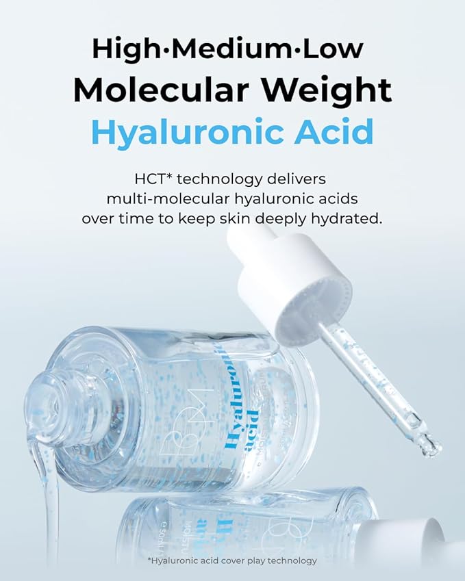 BOM Hyaluronic Acid Moisturizing Serum 1.69 fl oz, Lightweight Vegan Facial Serum with Moisture Capsules and Vitamins, Deep 20 Layer Hydration, Face Plumping, Hypoallergenic, Dry Skin Korean Skincare
