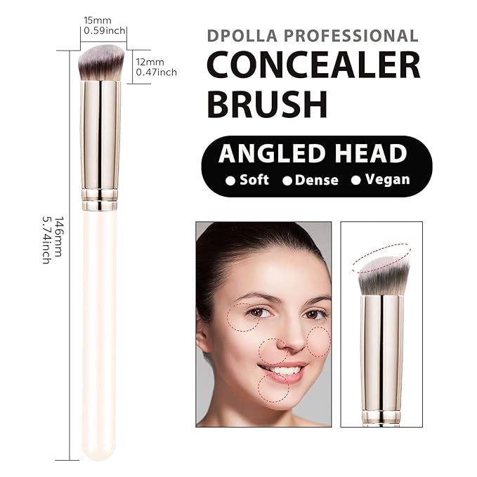 Makeup Brushes Dpolla Pro Foundation Brush and Flawless Concealer Brush Perfect for Any Look Premium Luxe Hair Contour Brush Perfect for Blending Liquid,Buffing,Cream,Sculpting,Mineral Makeup(White)