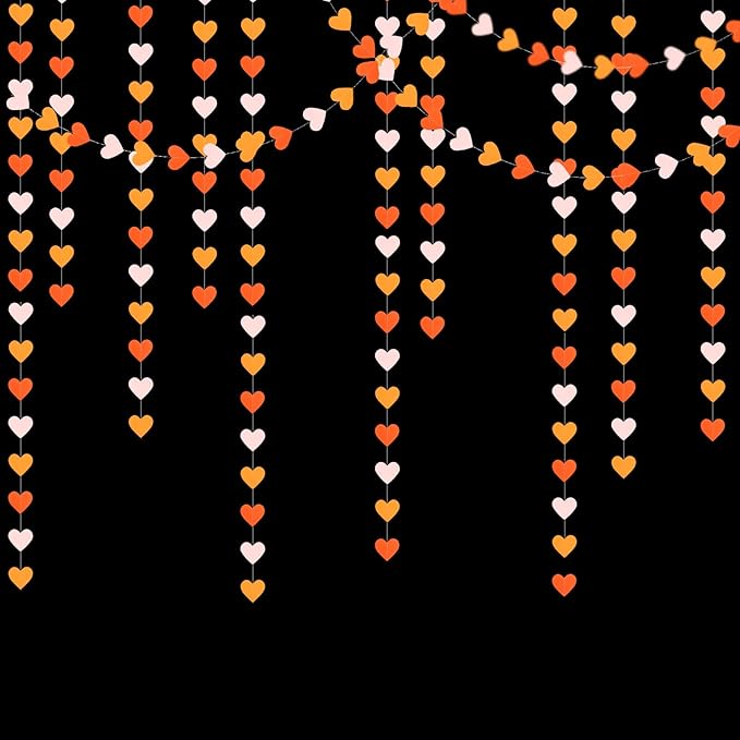 Pink Orange Fall Engagement Party-Decorations Heart-Garland - 52ft Fall Autumn Thanksgiving Harvest Hanging Streamers Banner,Birthday Baby Bridal Shower Wedding Bachelorette Groovy Decor Panduola