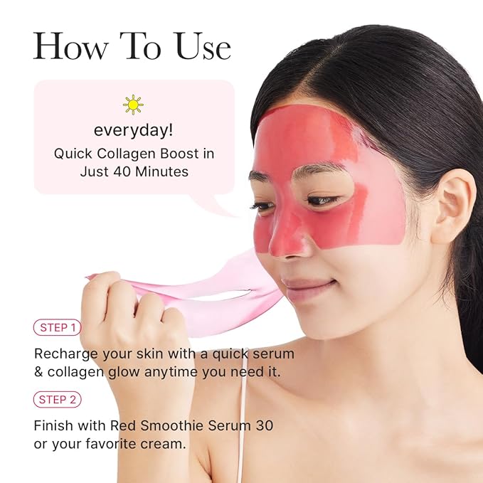 ARENCIA Red Collagen Jello Mask, Plump & Hydrating x 4ea, Overnight Hydrogel Mask for Dry, Mature Skin, Packed with Collagen, 5 Peptides, 2% Niacinamide