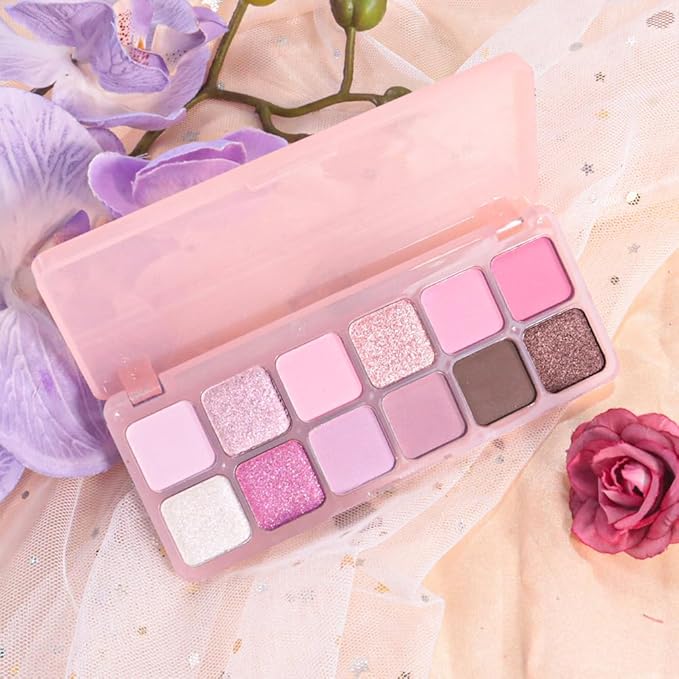 AMY'S DIARY 12Color Matte Purple Pink Eyeshadow Palette,Shimmer Eye Shadow Long-Lasting, and Highly Pigmented Elevate Your Eye Makeup