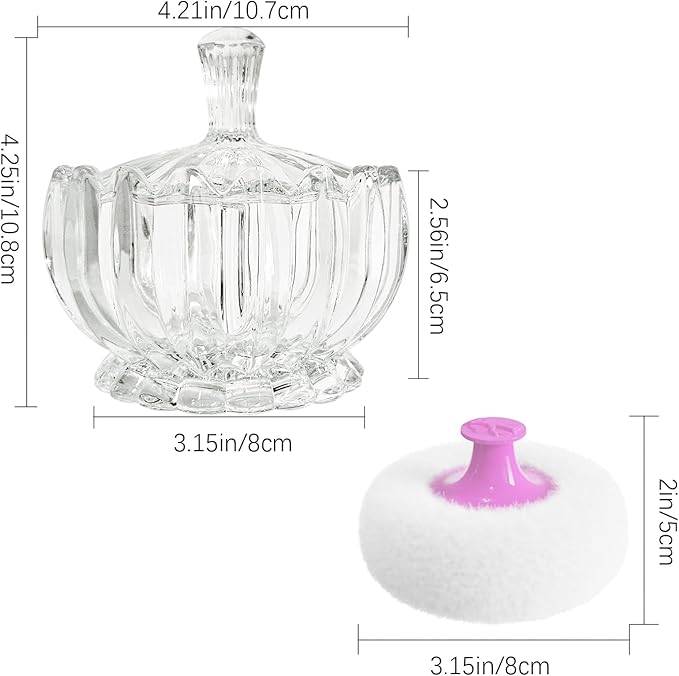 3 Pcs Large Body Powder Puff and Container,Glass Reusable Box Crystal Case Jar with Soft Puff Pumpkin Shaped