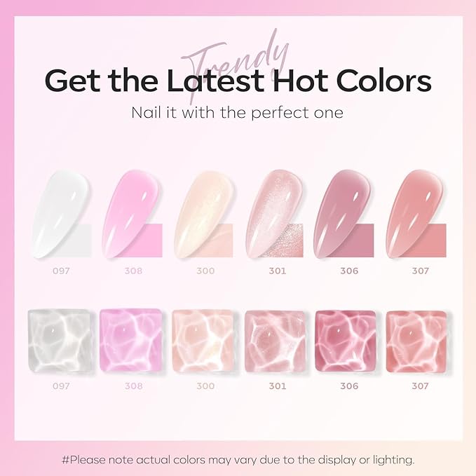 modelones Jelly Nail Polish Set 6 Colors, Milky White Pink Sheer Nude Quick Dry Mini Nail Lacquer Kit, Translucent Clear Transparent Peach Shimmer Manicure DIY Nail Art Spring Gift for Women Girls