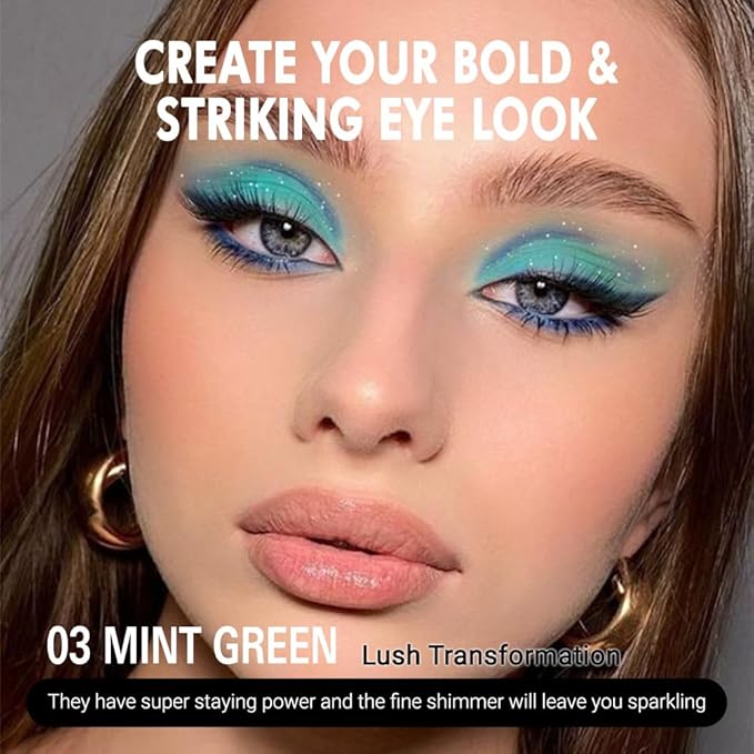 Shimmer Single Eye Shadow Palette Makeup, Mint Green Shimmer Monochrome Eyeshadow Halloween Birthday Party Wear For Green Blue Eye, Pigmented Waterproof Sombras Para Ojos