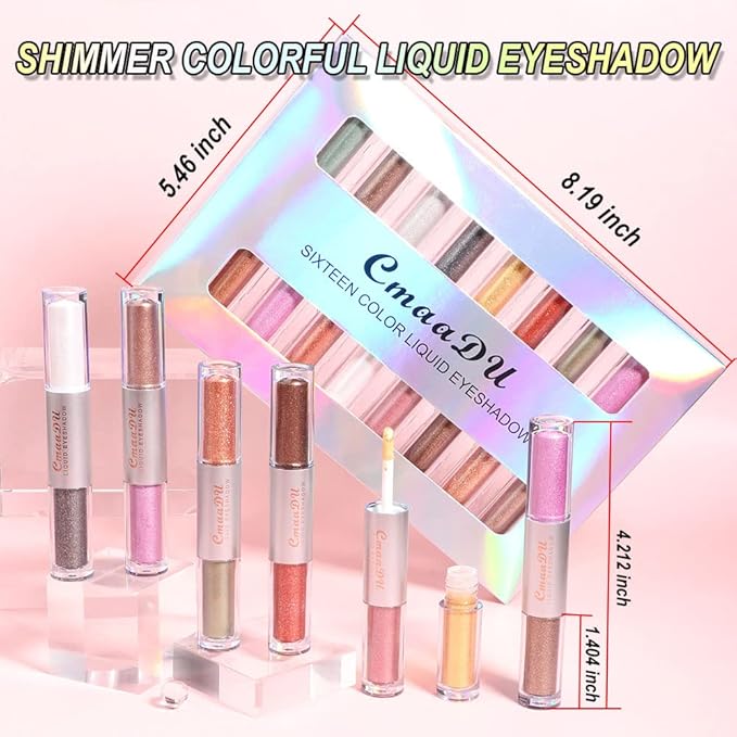 evpct 16 Colors Liquid Glitter Shimmer Metallic Eyeshadow Set Glitter Sparkle Colorful Liquid Eyeliner Makeup Set delineador pupilentes de ojos contra el agua sombras colores para ojos con brillo