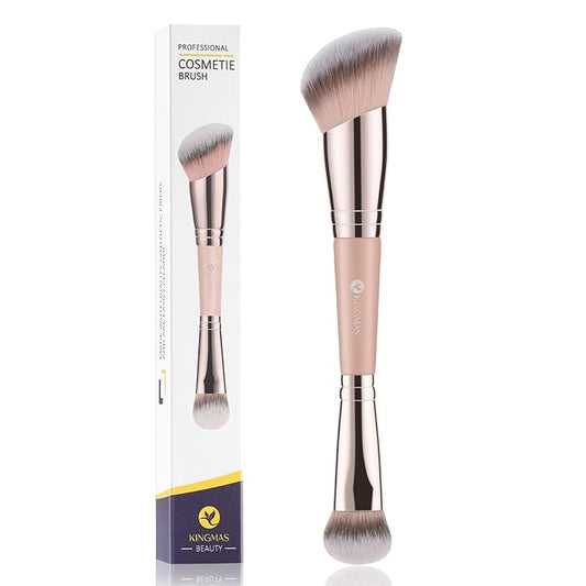 KINGMAS Foundation Makeup Brush, Double-ended Angled Top Contour Brush for Blending Liquid Powder, Concealer Cream Cosmetics Blush Brush (Pink)