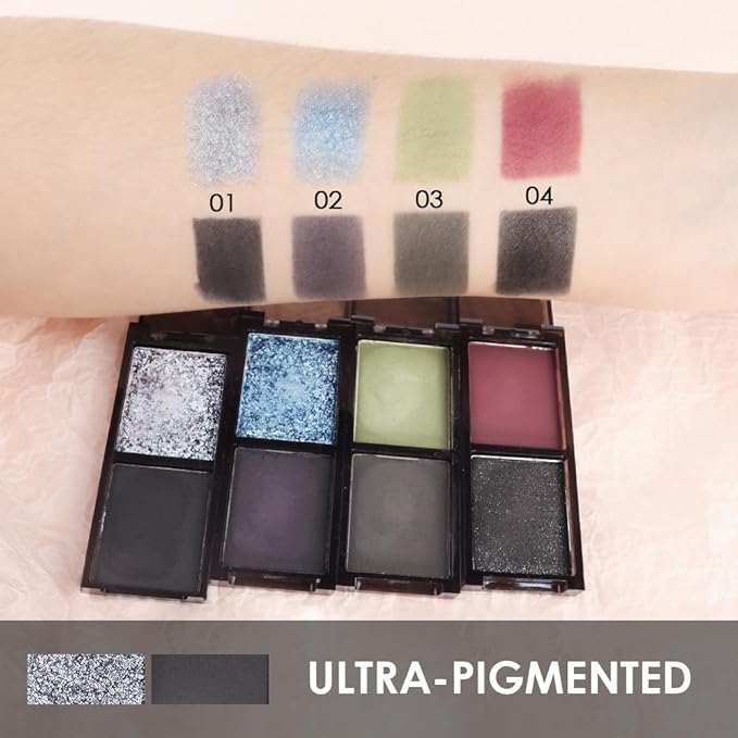 AMY'S DIARY 2 Color Shimmer Silver Black Eyeshadow Palette – Shimmer matte Shades eye shadow for Eye Makeup, Long-Lasting & Highly Pigmented, Vegan & Cruelty-Free for woman (01#)