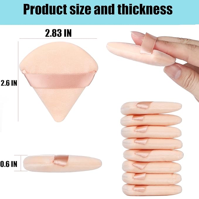 8 Pcs Cotton Powder Puff Face,JASSINS Triangle super soft Both dry and wet Makeup Setting Puff,For Concealer/Loose Powder/Body Powder/Foundation/Blush Makeup Sponge Set (Nude)