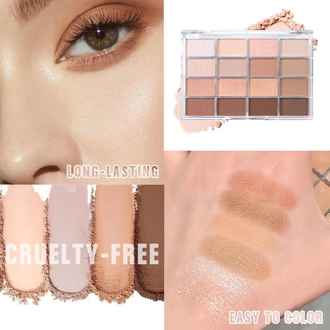 AMY'S DIARY 16 Colors Nude Brown Eyeshadow Palette – Matte & Shimmer Finishes – Warm Caramel, Mocha, Champagne & Taupe Tones eye shadow – Highly Pigmented Neutral Eye Makeup Palette for woman