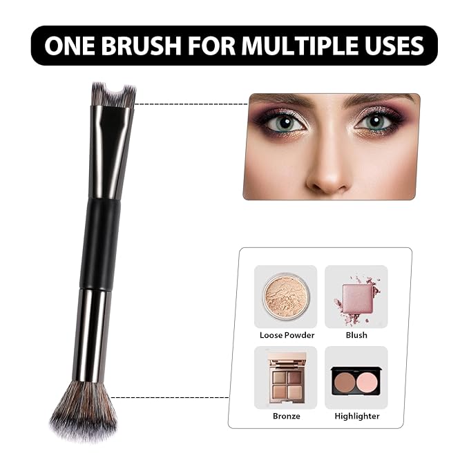 2 in 1 Nose Contour Brush, Dual-Ended U-Shaped Nose Sculpting & Blush Brush Precision Fluffy Contouring Brushes Perfect Defining Angled Cheek Bones, Highlight, Powder, Contour, Makeup Beginners
