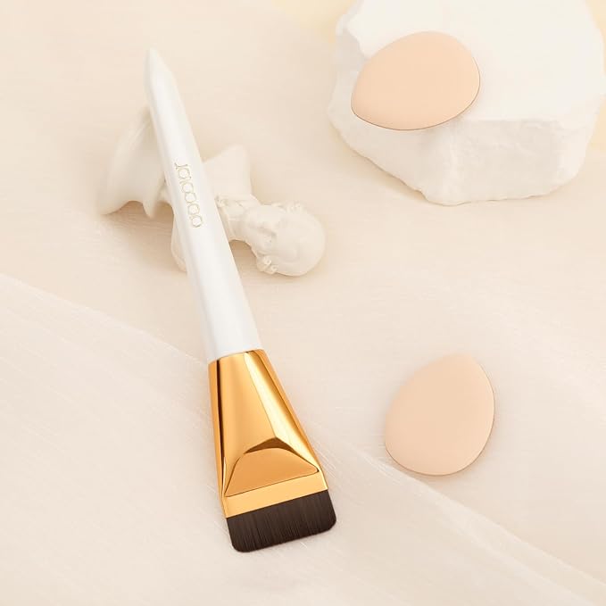 docolor Flat Foundation Brush for Liquid Makeup - 2Pcs Mini Powder Puff Set Premium Korean Makeup Brush for Blending, Cream Portable Finger Puffs Perfect for Under Eye Setting, Concealer