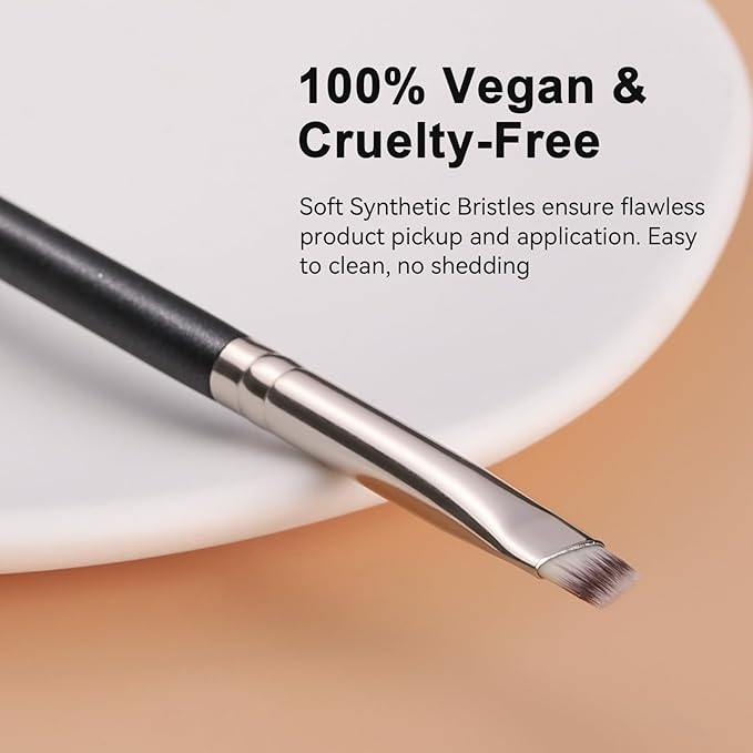 TEOYALL Flat Angled Eyeliner Brush, Soft Thin Slanted Synthetic Bristles Precision Eyebrow Brush For Brow Powder Gel Eye Liner