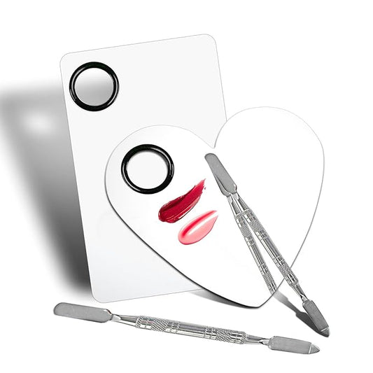 Stainless Steel Makeup Mixing Palette - 2Pcs, Includes Spatula, For Foundation/Eye Shadow/Mascara/Nail Polish/Pigment/Nail Art